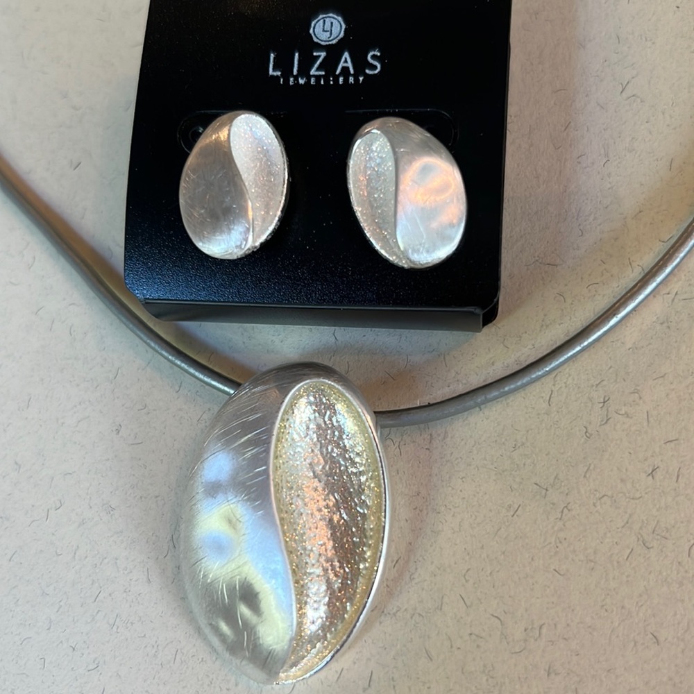 opalescent/matte silver post earrings-matching necklace sold separately